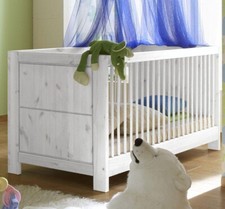 Babybett 70x140 weiß Gitterbett Vollholz Kinderbett Kiefer massiv oder gelagt ge