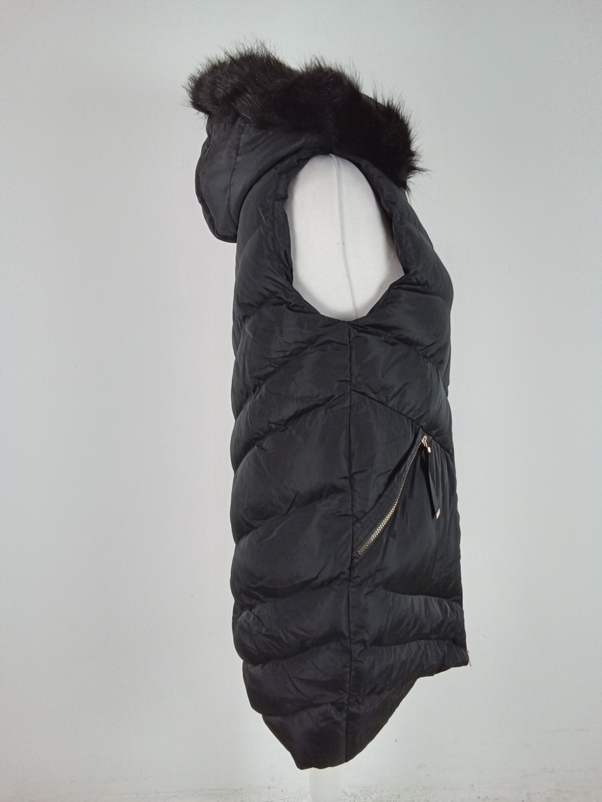 Women's THREADBARE Core Padded Long Gilet Size 14 Black Gold Zip Faux Fur BNWTF2 eBay