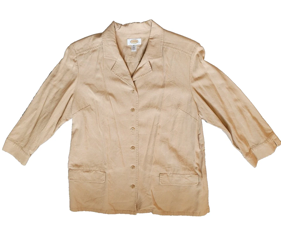 Size 18 Talbots Rayon Linen Blend Khaki Tan Button Front Jacket & Pants 2pc Set - Image 2 of 4