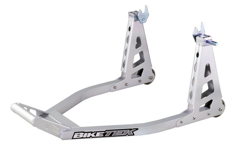BikeTek aluminium box-section rear paddock stand. with bobbin adaptors / cups