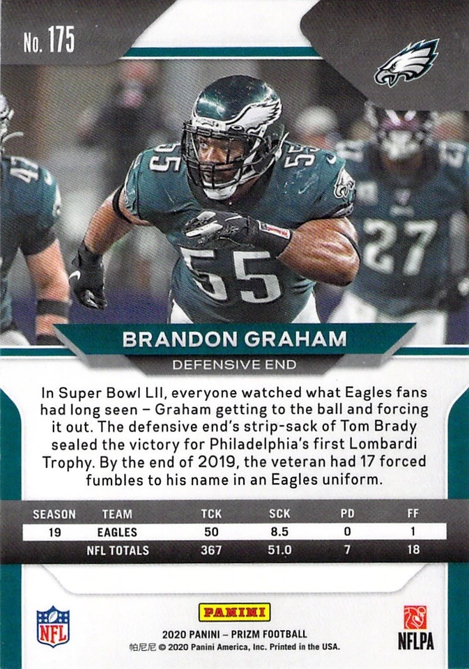 Brandon Graham 2020 Prizm Football Chrome Base Card #175 Philadelphia Eagles NFL - Image 2 of 2
