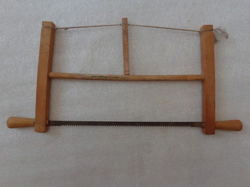 Vtg Turning Saw Two Man Hand Bow Bucksaw Iron Blade Wooden Frame Swede Finn Tool - Picture 5 of 10
