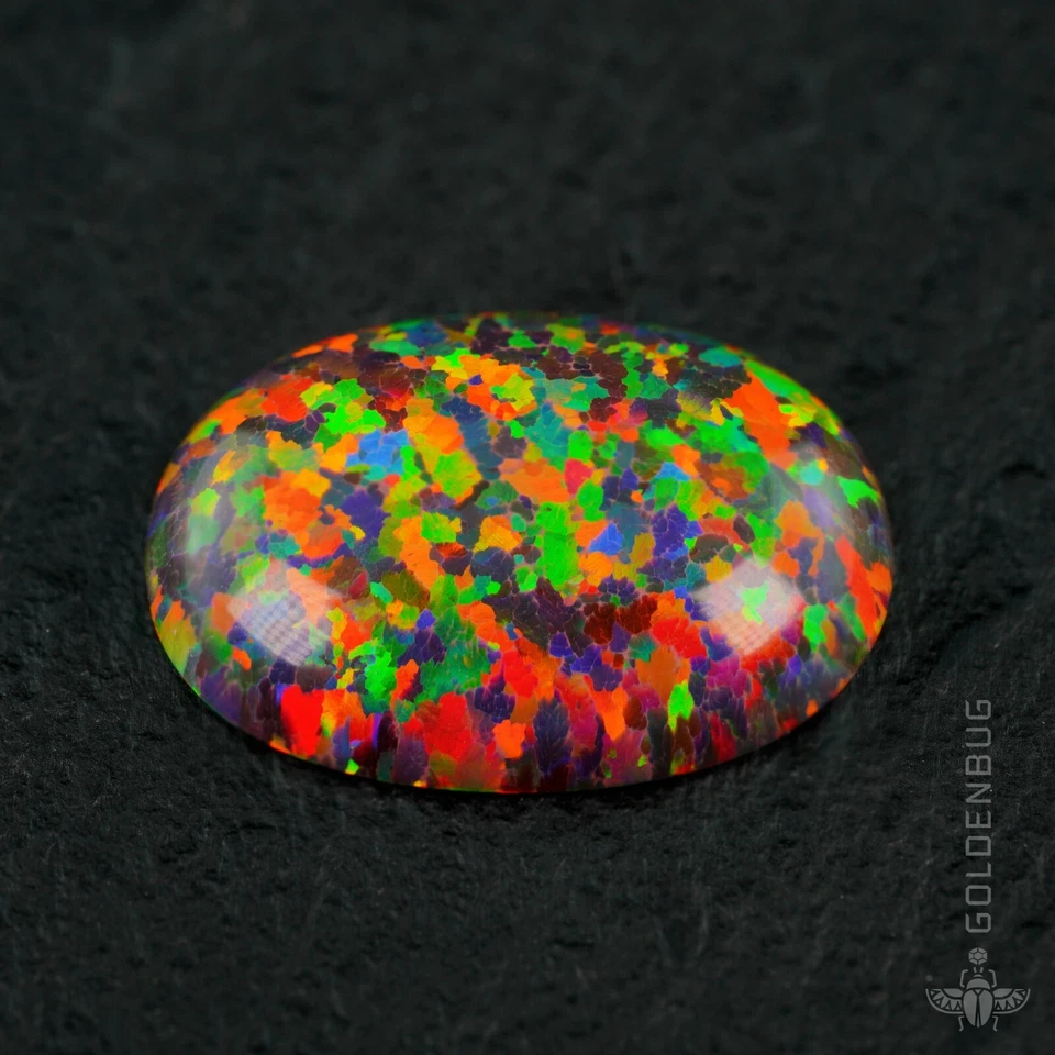Cabujón ovalado arco iris ópalo negro piedra preciosa suelta 3D color intenso piedra cultivada UE Foto 3 de 4