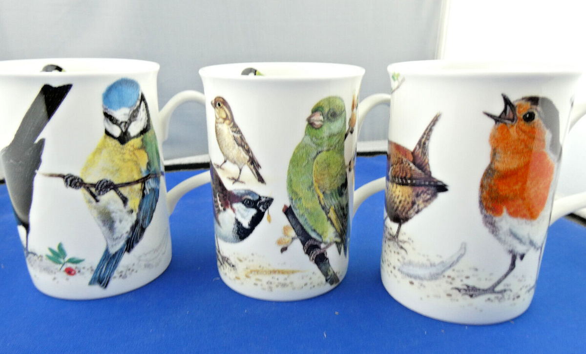 3 GARDEN BIRDS mugs Fine Bone China Made in England Roy Kirkham