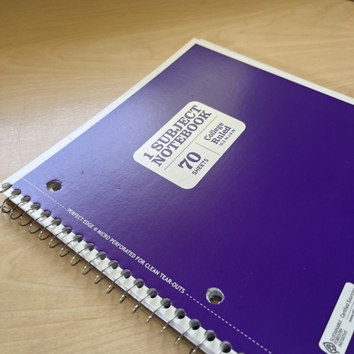 Pen Gear 1 Subject Spiral Notebook College Ruled Purple 70 Sheet School Supplies - Picture 5 of 11
