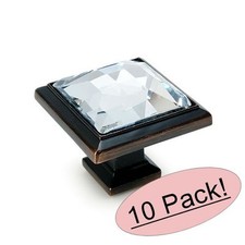 10 Pack Cosmas 5883ORB-C Oil Rubbed Bronze Clear Glass Square Cabinet Knob