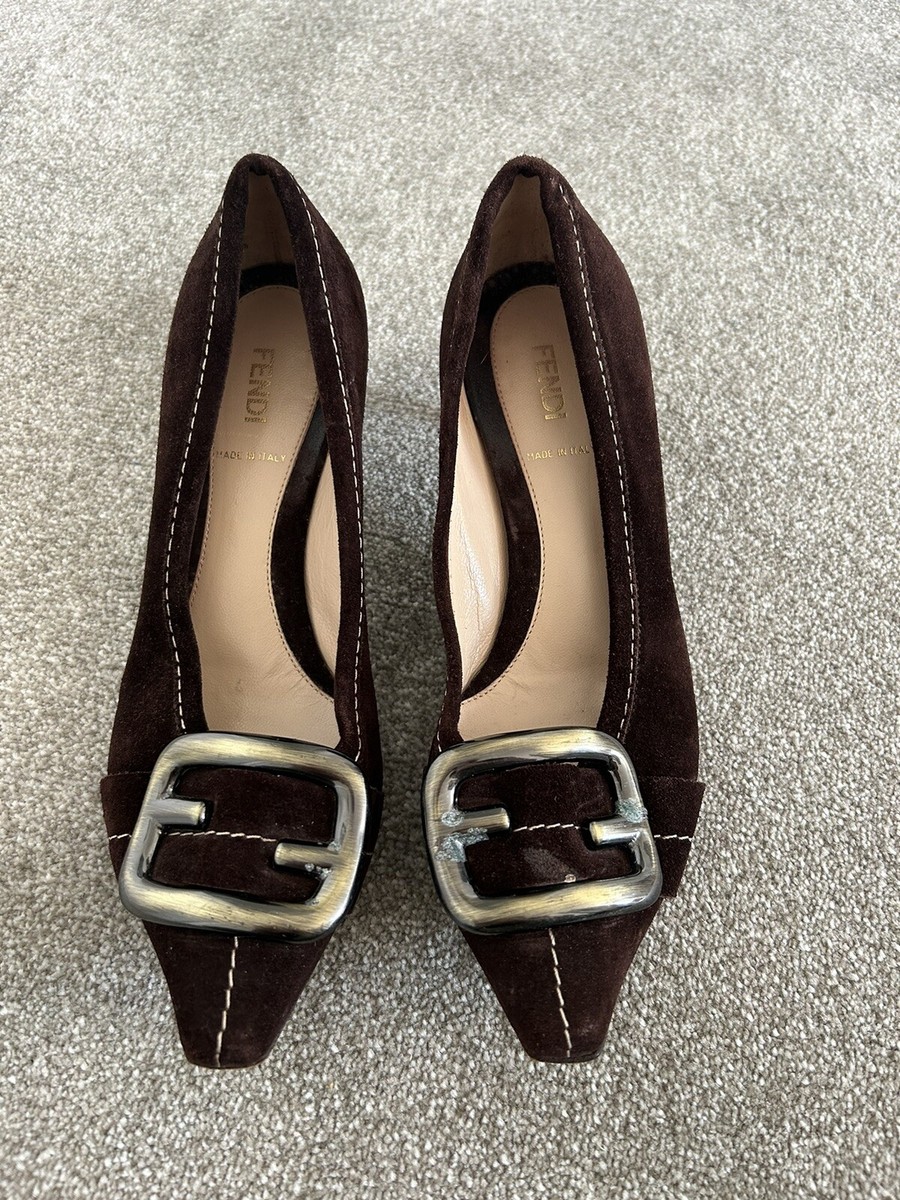 Vintage Fendi Brown Leather Kitten Heels 37 Uk4 US6