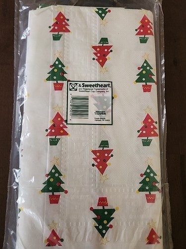 Vtg "Sweetheart, For Seasons" , Paper Table Cover Christmas Trees, USA 54x108" - Picture 6 of 8
