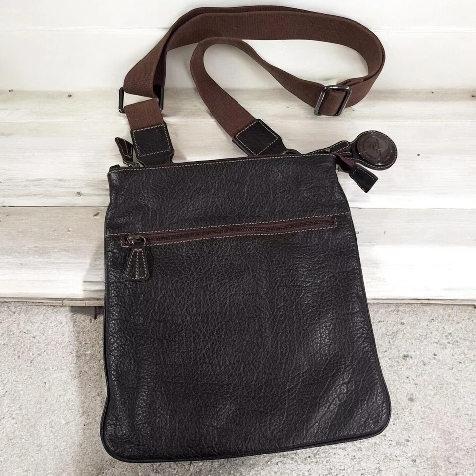 Arcadia Women's Brown Italian Leather Canvas Strap Crossbody Bag - Image 2 of 4