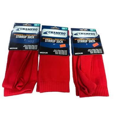 3 Pack - Champro Adult Med Red Baseball Stirrup Sock EB110