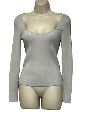 Open Edit women s Sweetheart Neckline Ribbed Sweater Top, Gray Violet, XXS