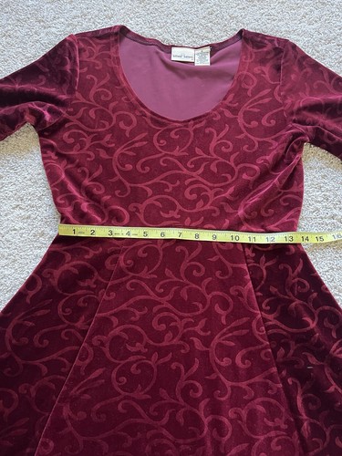 VTG Hillard & Hanson Women's Red Velvet Short Sleeve Floral Dress Size Small Y2K - Picture 6 of 9