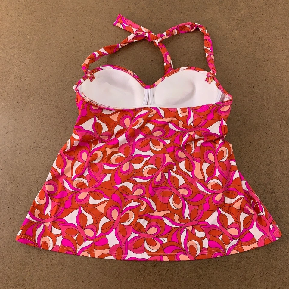 Lascana Venus 女式三明治上衣红色粉红色花卉弹力吊带结 8 全新 — 第 2/4 张图片