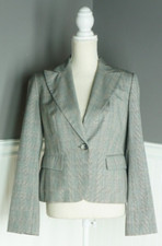Ann Taylor LOFT 100 Wool Blazer Gray Plaid Single Button Long Sleeve Size 4