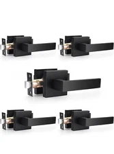 Probrico Matte Black 5 Pack Passage Door Levers Square Hall Closet Handles