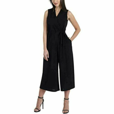 Sandra Darren Women's Belted Crop Jumpsuit with Pockets SMALL Black
