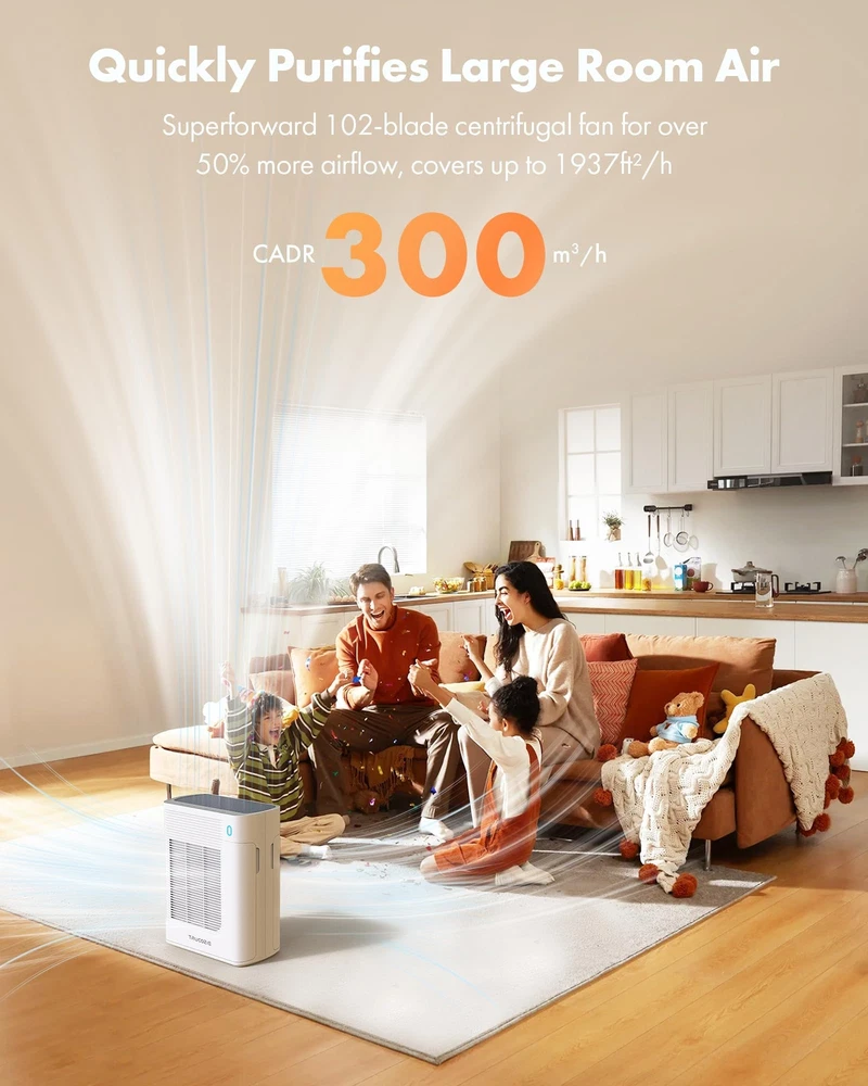 High-Performance Air Purifier for Home Large Rooms Up to 1937 Sq Ft in 1 Hour Featuring Double-S Filters and Quiet Operation
