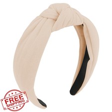 CURASA Beige Non Slip Knotted Headband Wide Fabric Hairband