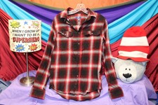 GEORGE Men's Super Soft Plaid Black Grey Red Flannel Shirt Top Size Small 34-36