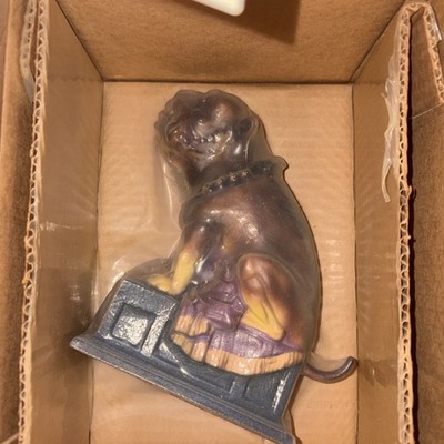 John Wright  NO 63 Cast Iron Mechanical Penny Bank Dog On Base
