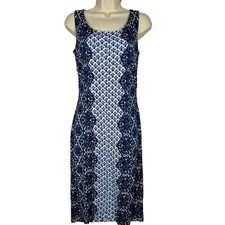 Tory Burch Floral Print Sheath Dress XS Blue White Sleeveless Knee Length