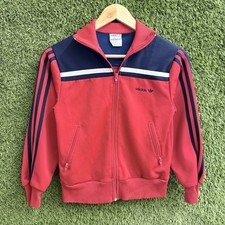 Vintage 70s 80s Adidas Track Jacket Trefoil Spell Out Kids Youth M Red Blue