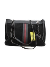 Borsa donna Vimoda nera a righe in camoscio con tracolla in pelle