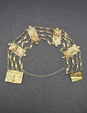 Vintage 18K GOLD Austrian Arts And Crafts Style Panel Bracelet 6.75in 22.5g