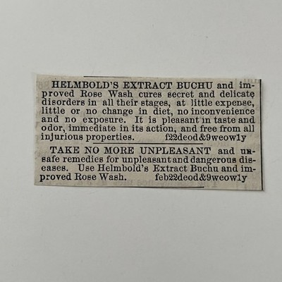 Helmbold's Extract Buchu & Improved Rose Wash 1867 Rutland Clipping TAJ7-S76