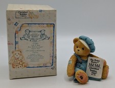1995 Cherished Teddies Cub E Bear with Newspaper Membership Figurine CT001