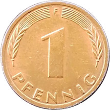Germany 1 Pfennig Coin 1983 F Stuttgart Mint Mark / Oak Sapling. KM# 105. XF