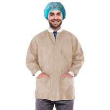 Disposable Lab Jackets, 32" Long Pack of 100 Tan Hip-Length Work Gowns X-Large