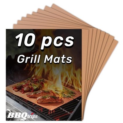 Copper Grill Mats for Outdoor Grill (10 Pack) - Non Stick Reusable Grill Shee...