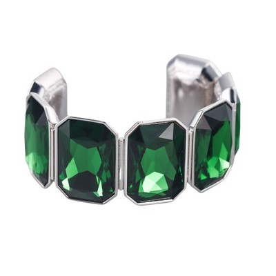 Rebecca Silver Tone Green Swarovski Crystal Cuff Bracelet