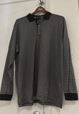 New Original Bobby Jones Black Deco Long Slv Polo Shirt XL Made In Italy