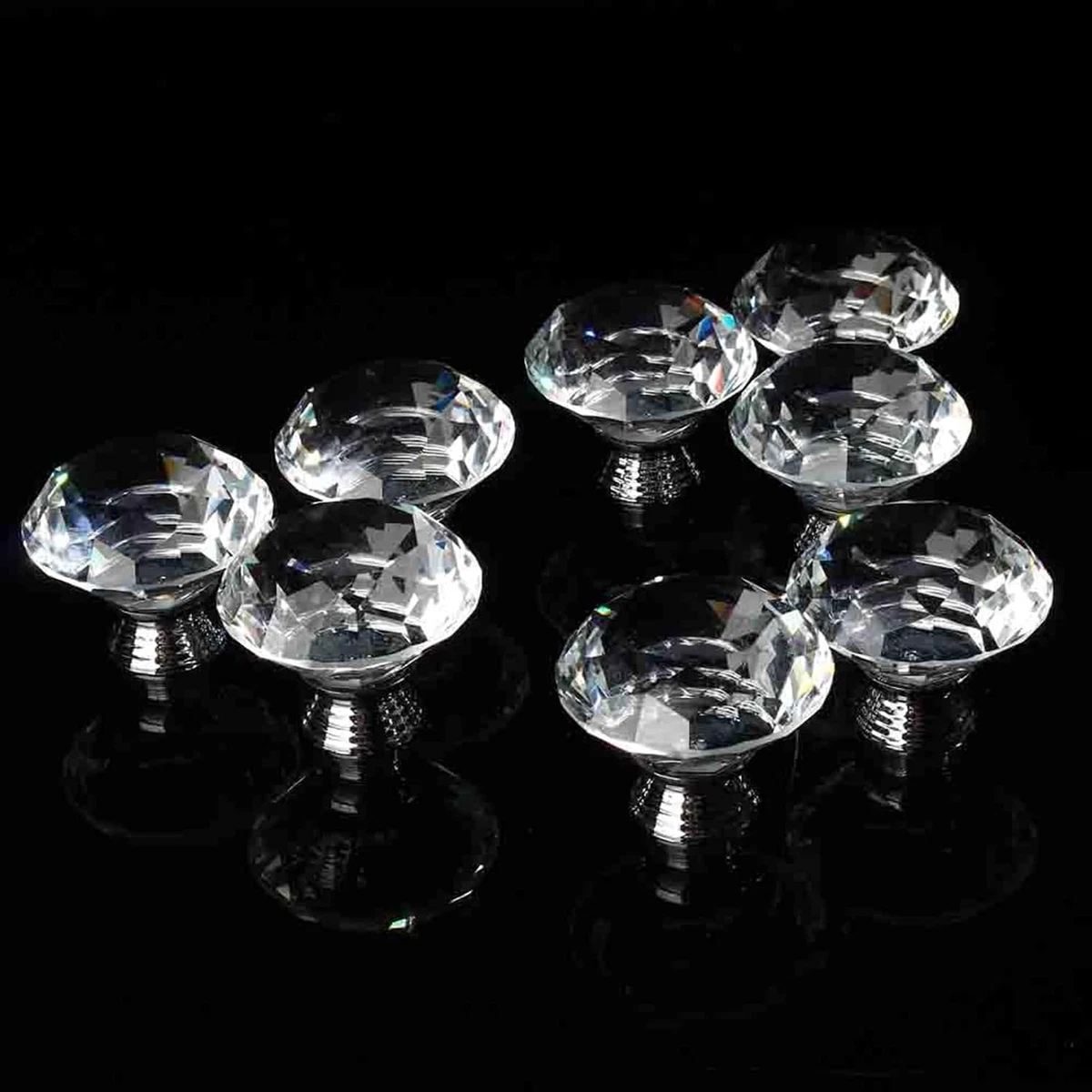 Crystal Door Knob Set, 8 Pack Modern Clear Doorknobs Transparent Door Handle for