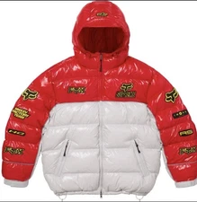 Supreme x Fox Racing Puffer Jacket Black/Blue Hooded Glossy