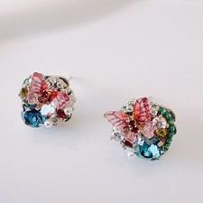 Spring Butterfly Crystal Earrings Blue Pink Rhinestone Stud