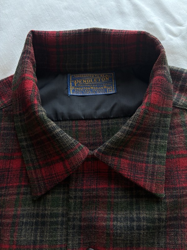 Vtg Pendleton Tartan Board Wool Rockabilly Loop 60s Med Shadow Plaid Mens Shirt