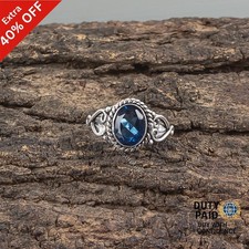 Valentines Deal Sterling Silver London Blue Topaz Gemstone Band Bezel Wife Ring