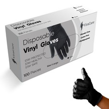100 x Disposable Gloves Black Vinyl | Medium & Large | Latex Free | Powder Free