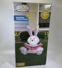 Airblown Inflatable Happy Easter Bunny 3.5 ft Tall White/Pink Rabbit LED Working
