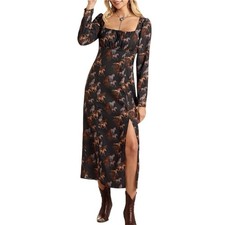 Rock & Roll Denim Ladies Western Horse Graphic Black Dress Size M