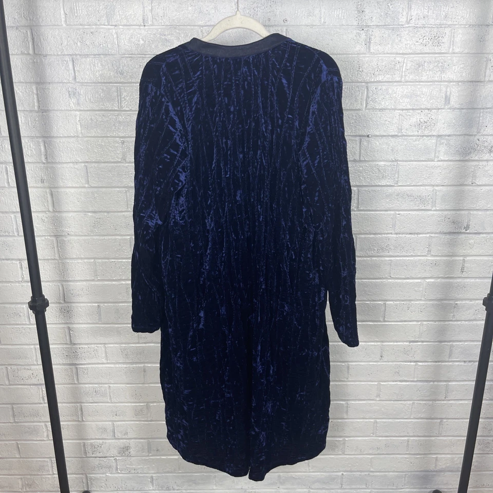 LOGO by Lori Goldstein Blue Crushed Velvet Open Front Cardigan Womens 1X Boho - Image 2 of 4