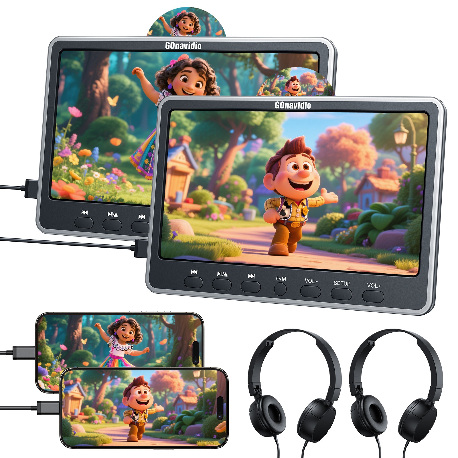 Car Tv For Back Seat 1080p Usb Sd Mp4 Headset