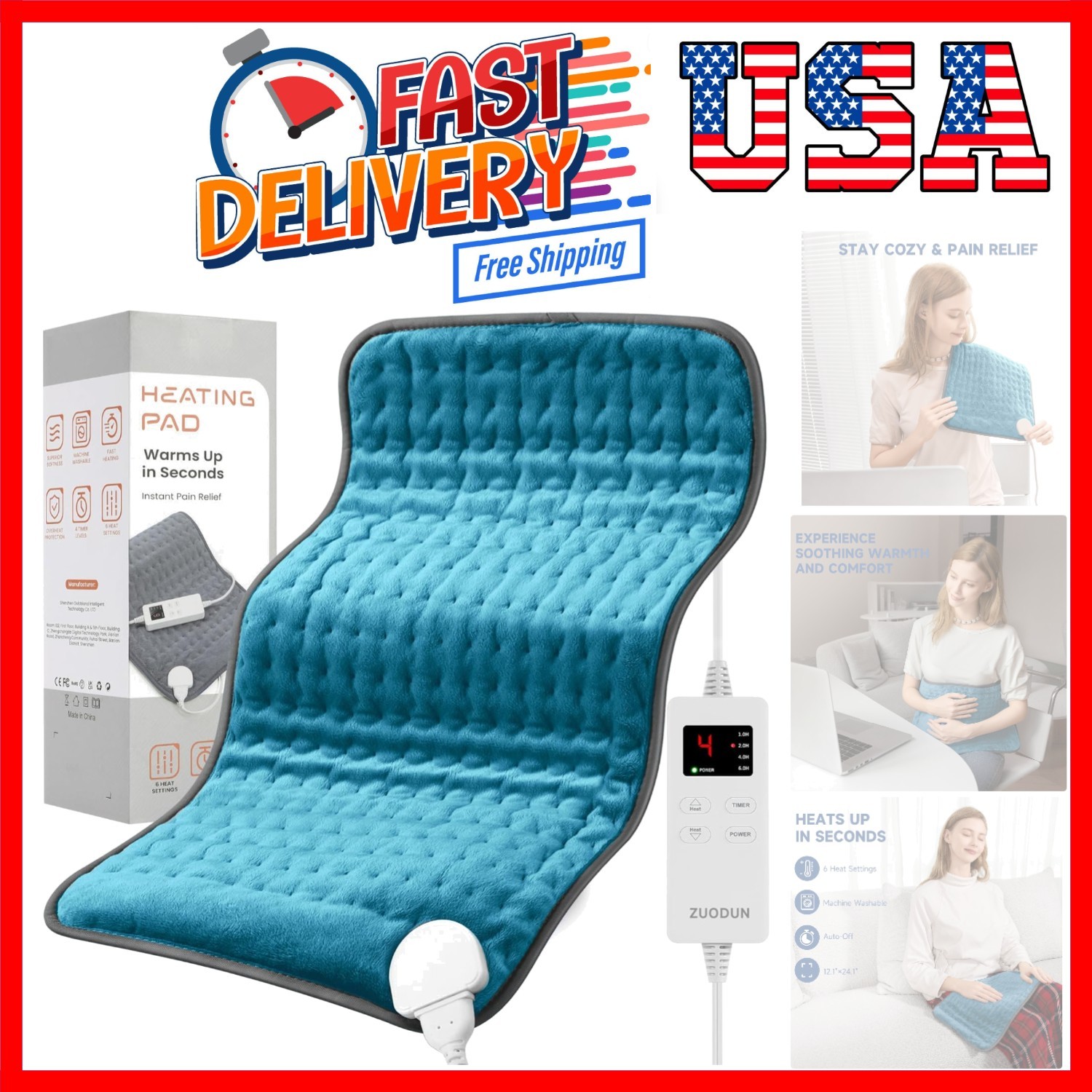 Electric Heating Pad for Back and Shoulder Pain Relief, Soft Heat Blanket wit...