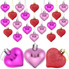 24 Pieces Valentine's Day Heart Baubles Ornaments Heart Shaped Decoration Bau...