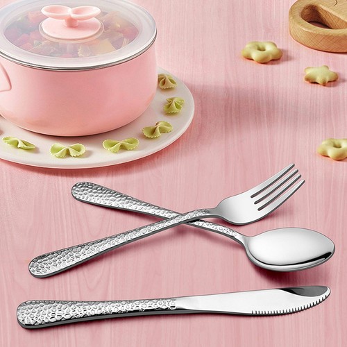 12-Piece Kids Utensils Silverware Set, Stainless Steel Toddler Hammered Flatw... - Picture 2 of 7