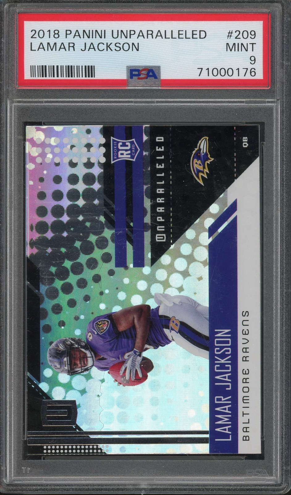 2018 Panini Unparalleled #209 Lamar Jackson ROOKIE Baltimore Ravens PSA 9