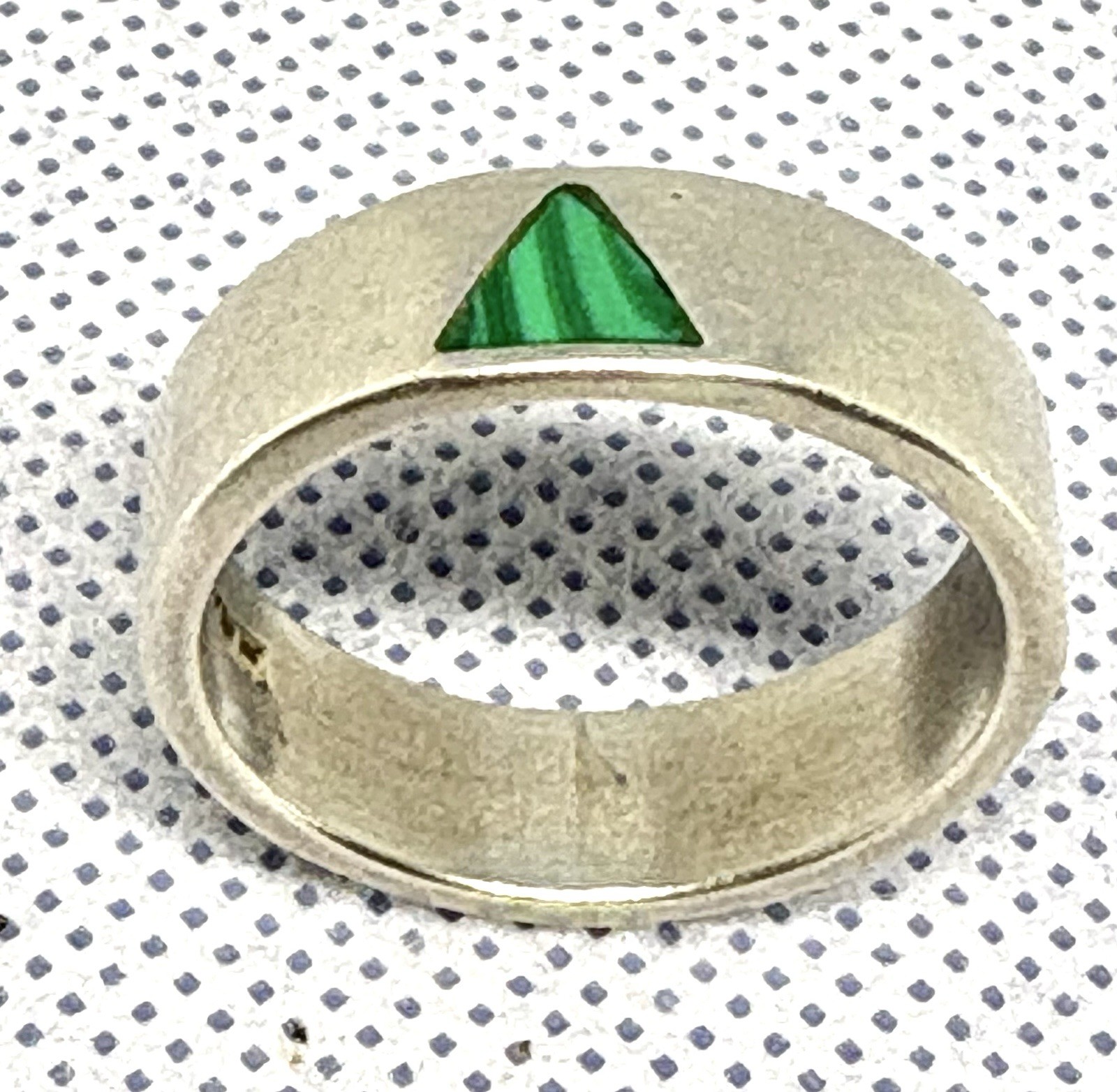 A07 Jades Green Inlay 925 Silver Ring size 9.75 VINTAGE Band 6 mm Antique